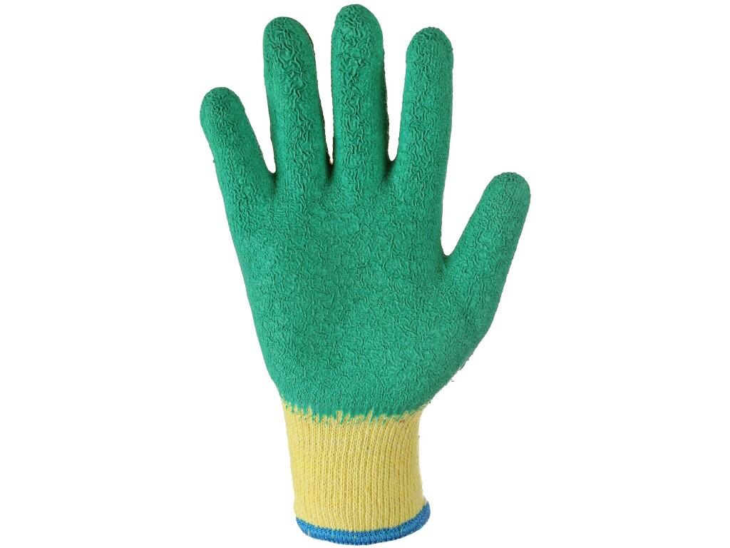 Rukavice ROXY, máčené v latexu, žluto-zelené, vel. 10