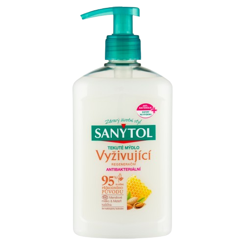 Sanytol antb. mýdlo 95% přír.složení vyživující 250ml Mand. mléko&Mateří kašička