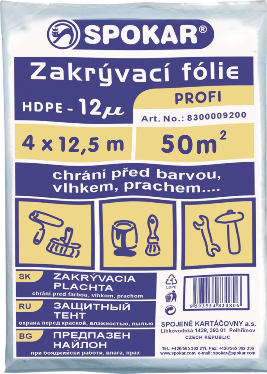 Zakrývací fólie 4x12,5m HDPE 12my