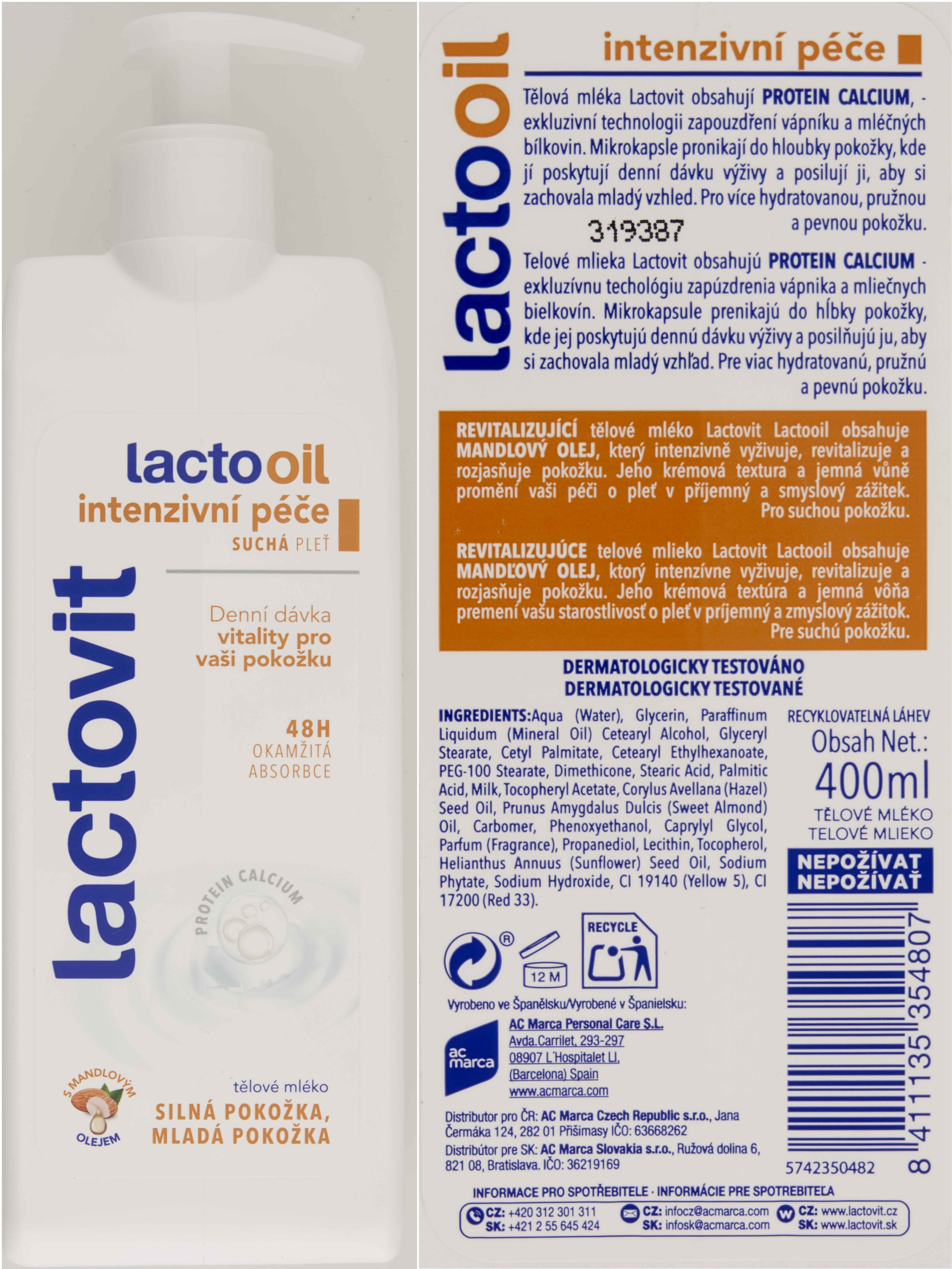 Lactovit Lactooil tělové mléko Intenzivní péče 400ml